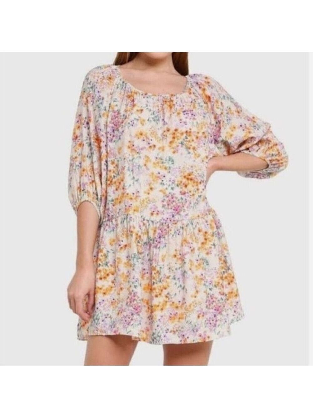 H&M Airy Dress Cream Floral Dress Swing village floral Sz L